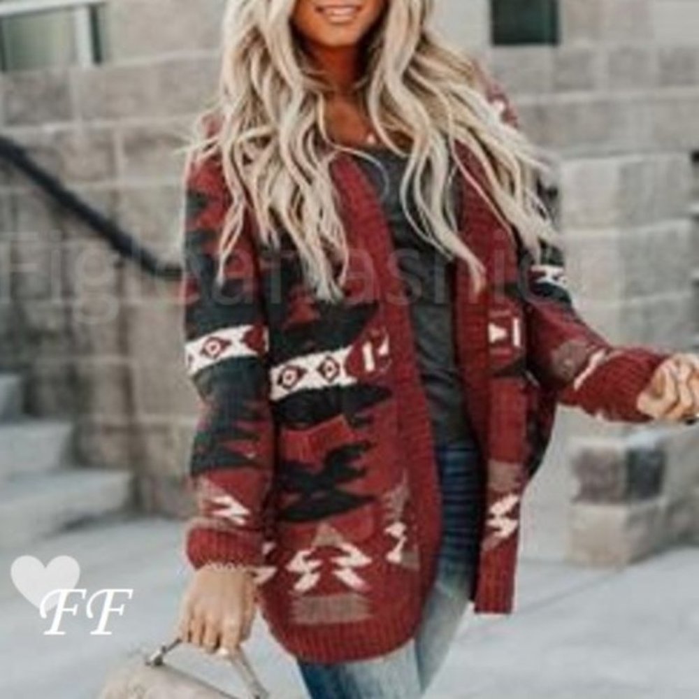 Native Print Boho Blanket Cardigan Sweater - Picture 5 of 7